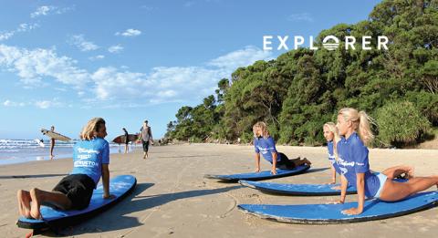 Students having surfing lessons at Lets Go Surfing, Byron Bay
