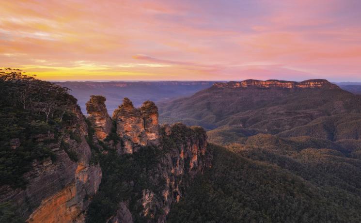 Three Sisters - Sonnenaufgang über Jamison Valley, Blue Mountains